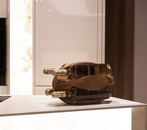 Garrafeira de carvalho feita à mão RUGBY, suporte para 4 garrafas