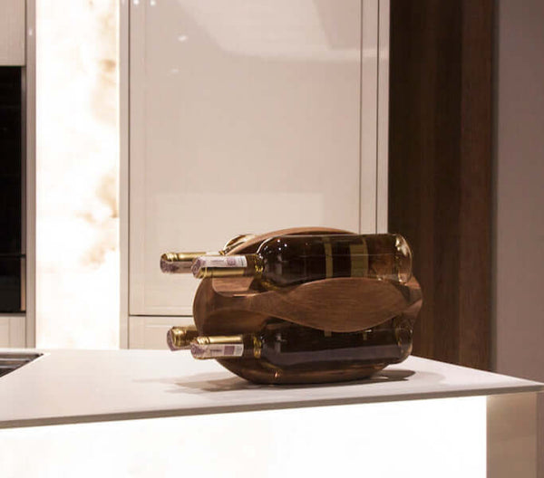 Garrafeira de carvalho feita à mão RUGBY, suporte para 4 garrafas