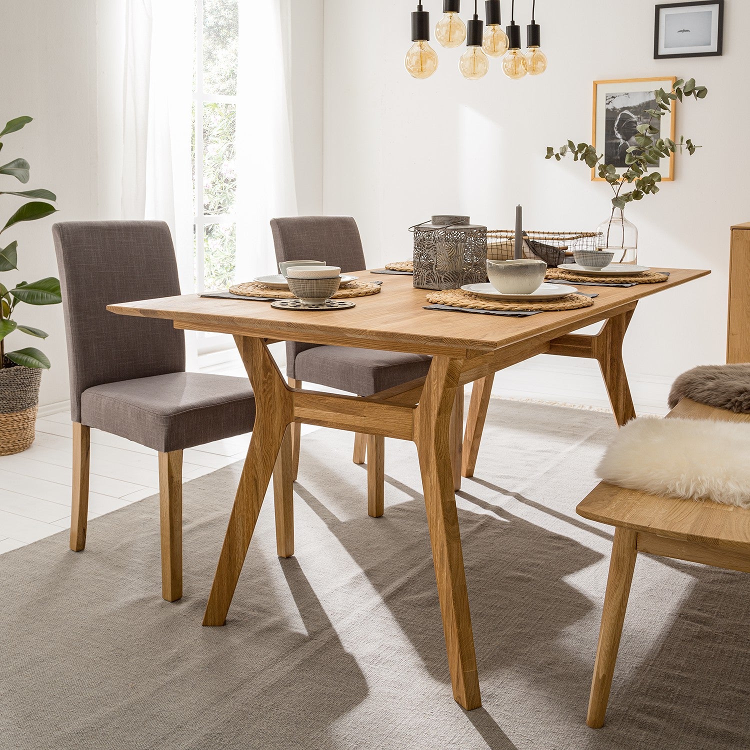 mesa de jantar rectangular extensível em madeira maciça 
