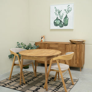 Mesa de jantar redonda extensível em carvalho maciço Escandi 3, 100-130 x 100 x 75 cm | NordicStory