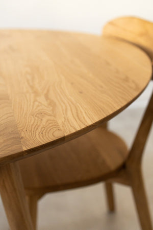 Mesa de jantar redonda extensível em carvalho maciço Escandi 3, 100-130 x 100 x 75 cm | NordicStory