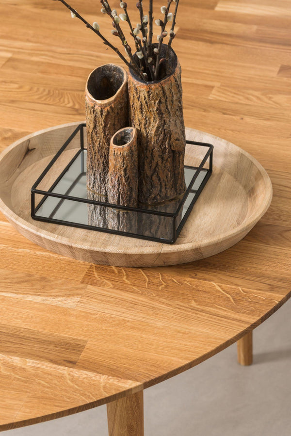 Mesa de jantar redonda extensível em carvalho maciço Escandi 3, 100-130 x 100 x 75 cm | NordicStory