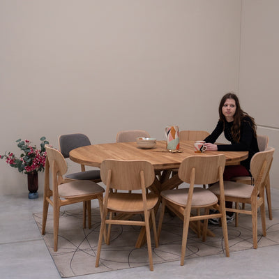 NordicStory Mesa de jantar redonda extensível Holger em carvalho maciço
