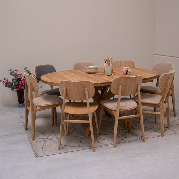 NordicStory Mesa de jantar redonda extensível Holger em carvalho maciço