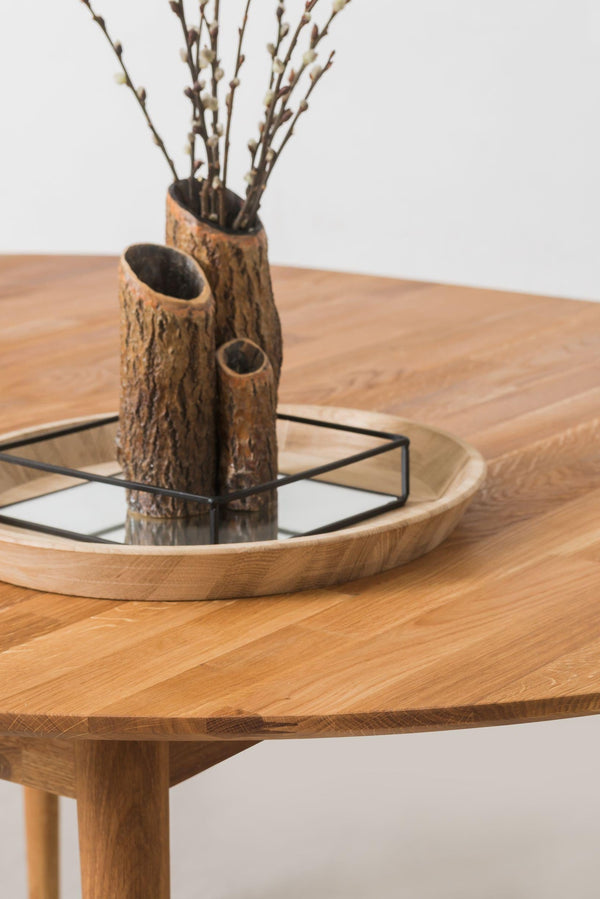 Mesa de jantar redonda extensível em carvalho maciço Escandi 3, 100-130 x 100 x 75 cm | NordicStory