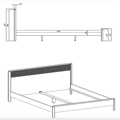 Cama de casal em madeira maciça de carvalho Oxford