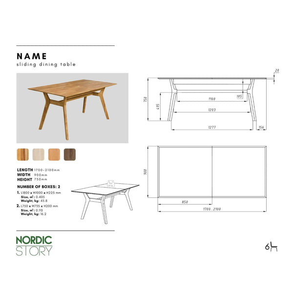 NordicStory Mesa de jantar extensível em carvalho maciço Harold
