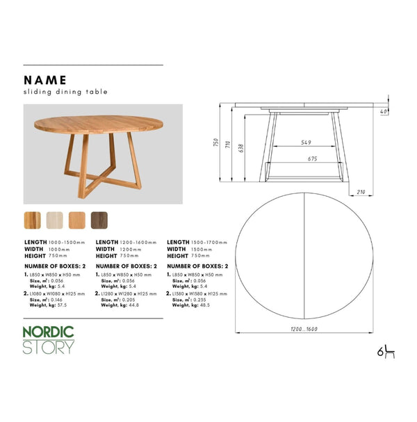 NordicStory Mesa de jantar extensível em carvalho maciço MOBY