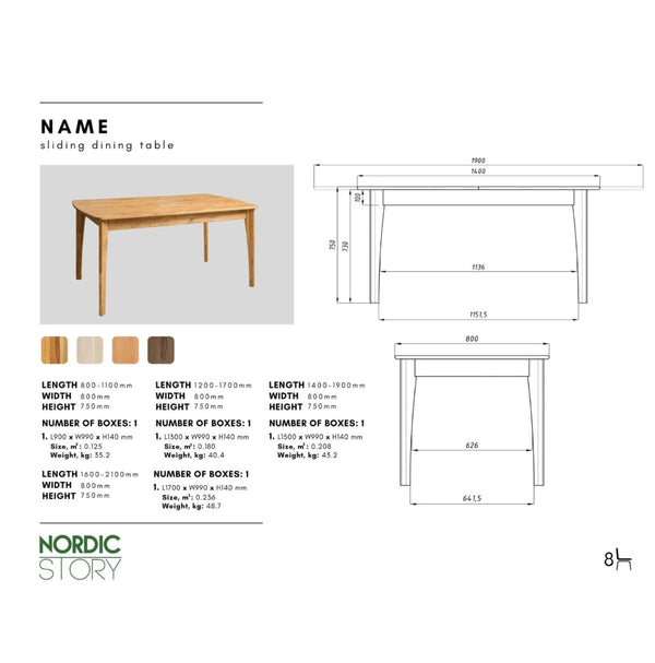 NordicStory Mesa de jantar extensível em carvalho maciço Monty
