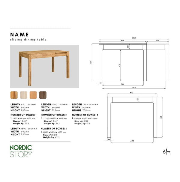 NordicStory Mesa de jantar extensível em carvalho maciço Marsi