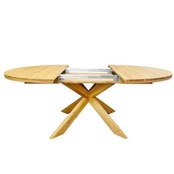 NordicStory Round mesa de jantar extensível em carvalho maciço 140-200 x 140 x 76cm.