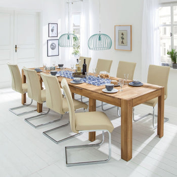 NordicStory Mesa de jantar extensível em madeira maciça de carvalho 