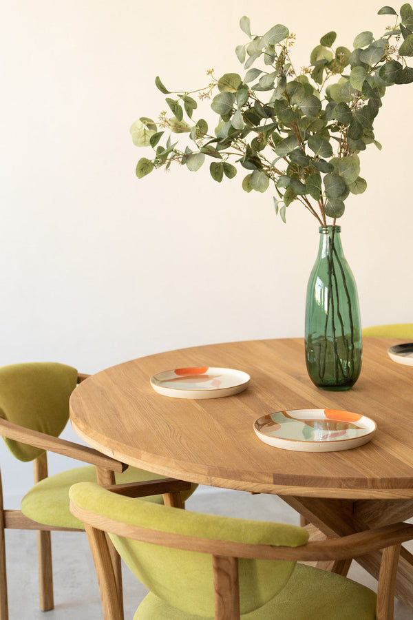 Mesa de jantar extensível redonda NordicStory Holger em carvalho maciço 140-190 x 140 x 76cm.