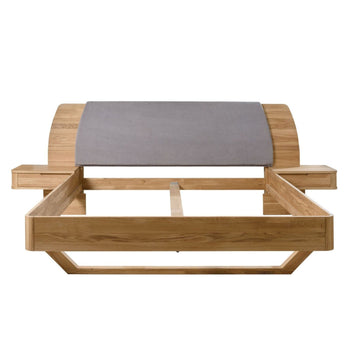 NordicStory "Alina" cama de carvalho maciço com cabeceira e 2 mesas de cabeceira flutuantes1