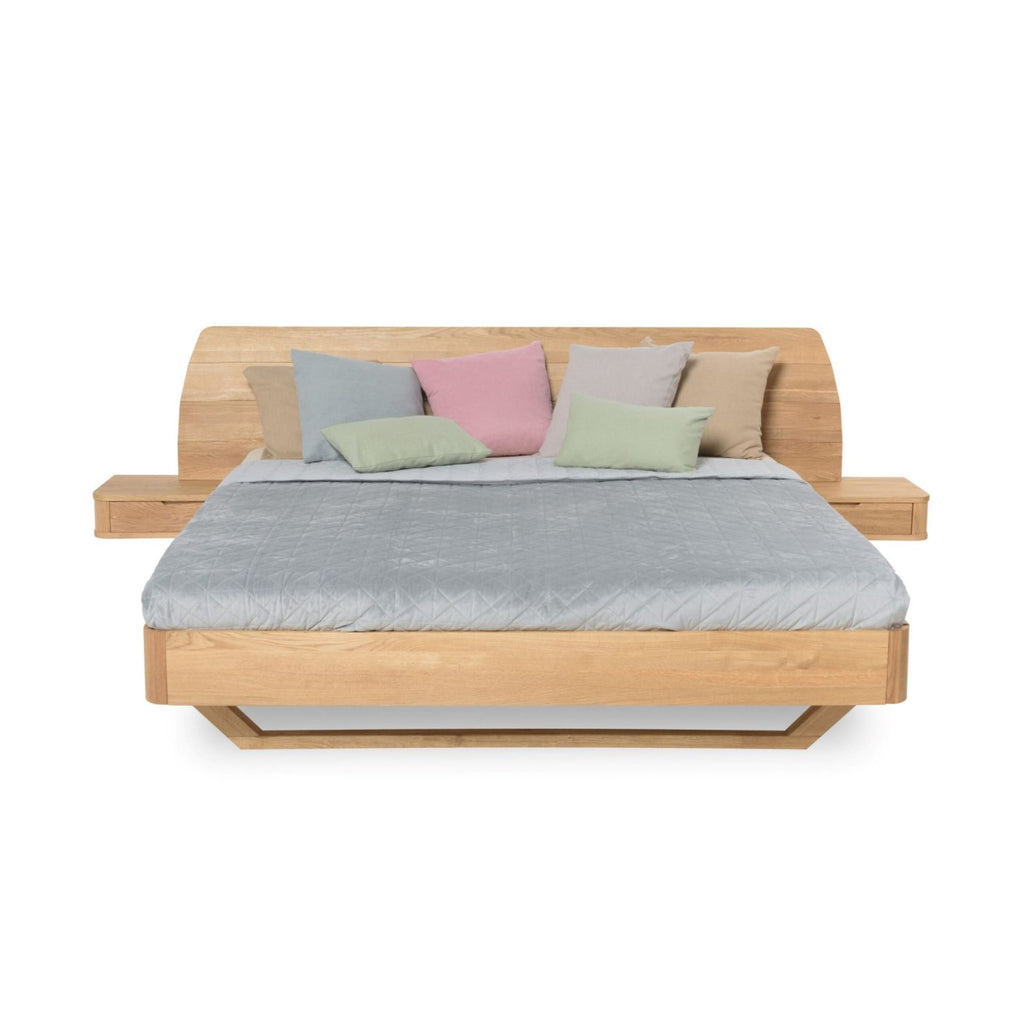 NordicStory "Alina" cama de carvalho maciço com cabeceira e 2 mesas de cabeceira flutuantes7