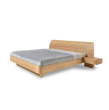 NordicStory "Alina" cama de carvalho maciço com cabeceira e 2 mesas de cabeceira flutuantes9