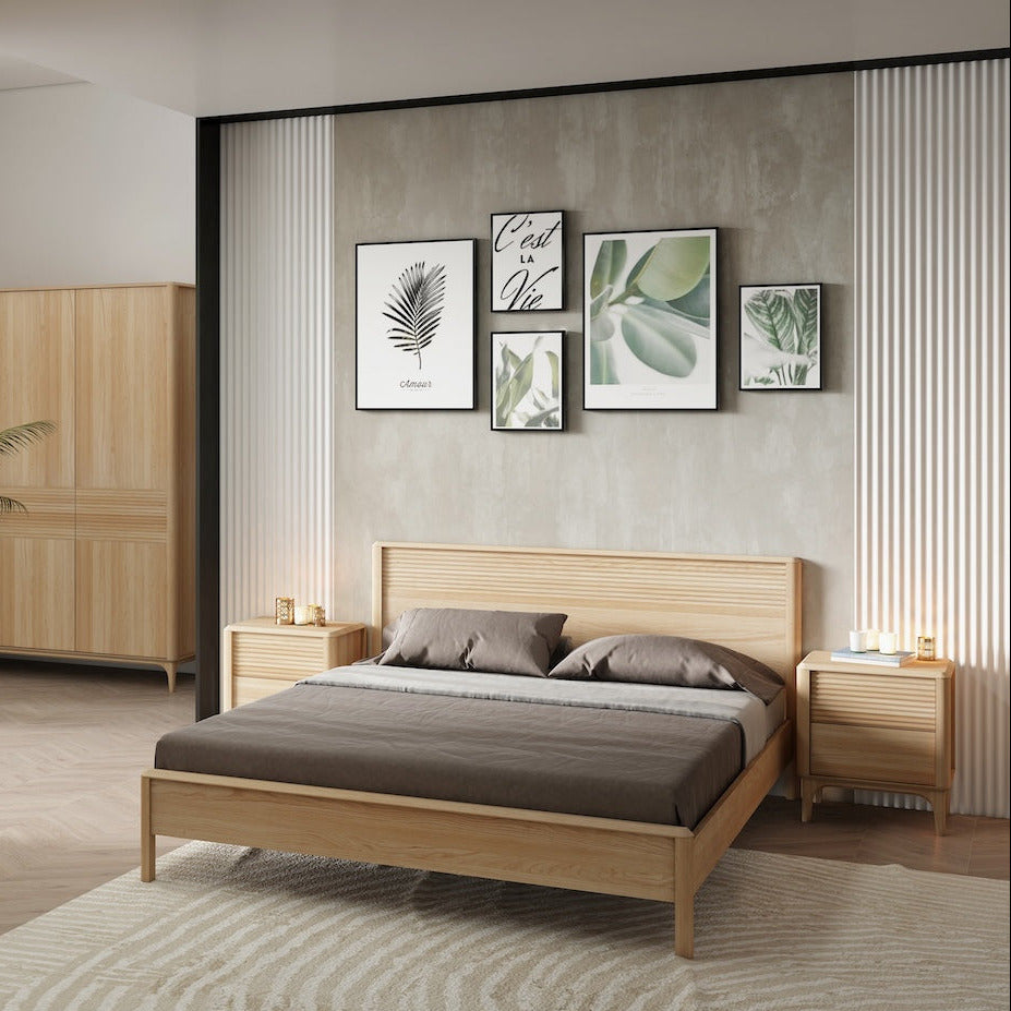 Cama de casal em madeira maciça de carvalho Oxford 