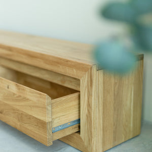 Mesa de consola com aparador flutuante em carvalho maciço Sven, 120 / 100 x 25 x 30 cm | NordicStory