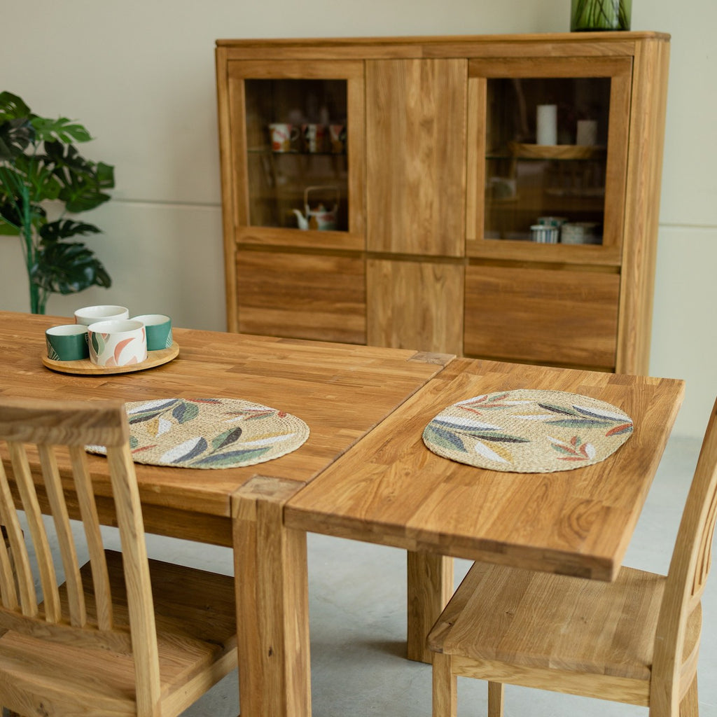 Mesa de jantar extensível em madeira maciça de carvalho sustentável