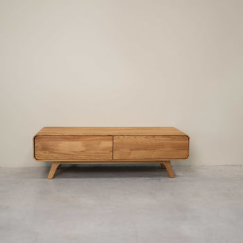 Aparador de madeira maciça de carvalho NordicStory Geneva, 120 x 45 x 36,5 cm.