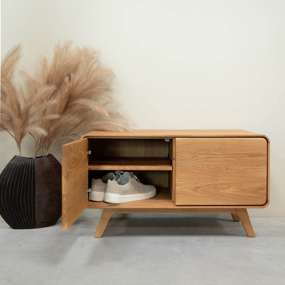 Banco de madeira maciça de carvalho sustentável Sapateira baixa de Genebra NordicStory RobleStore