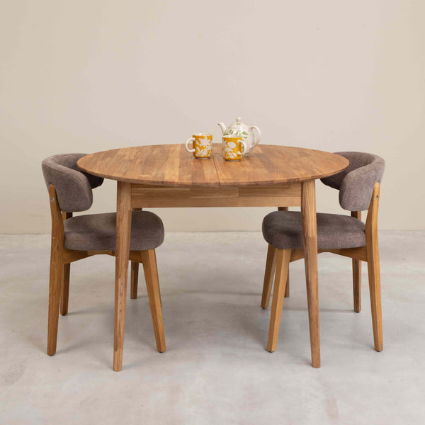 Roble.Store Mesa de jantar extensível redonda em madeira de carvalho maciço 