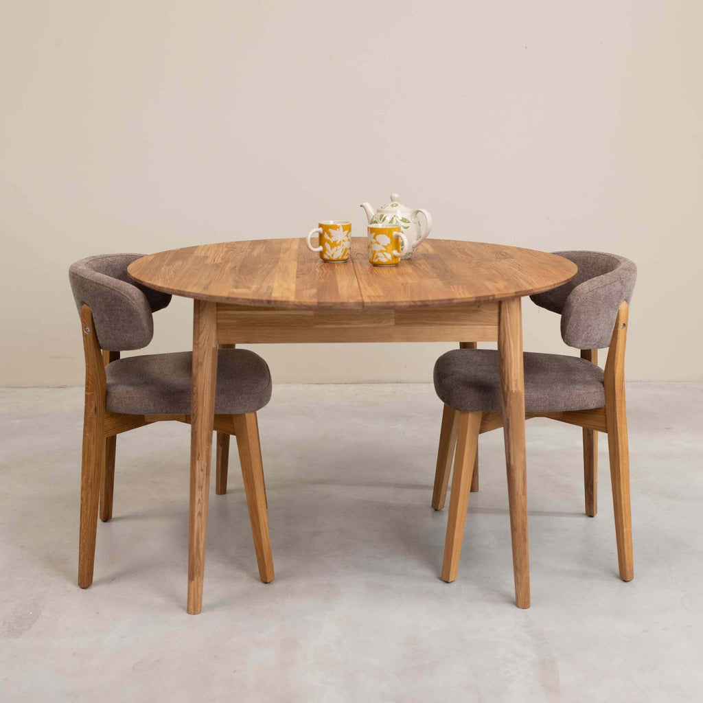 Roble.Store Mesa de jantar extensível redonda em madeira de carvalho maciço 
