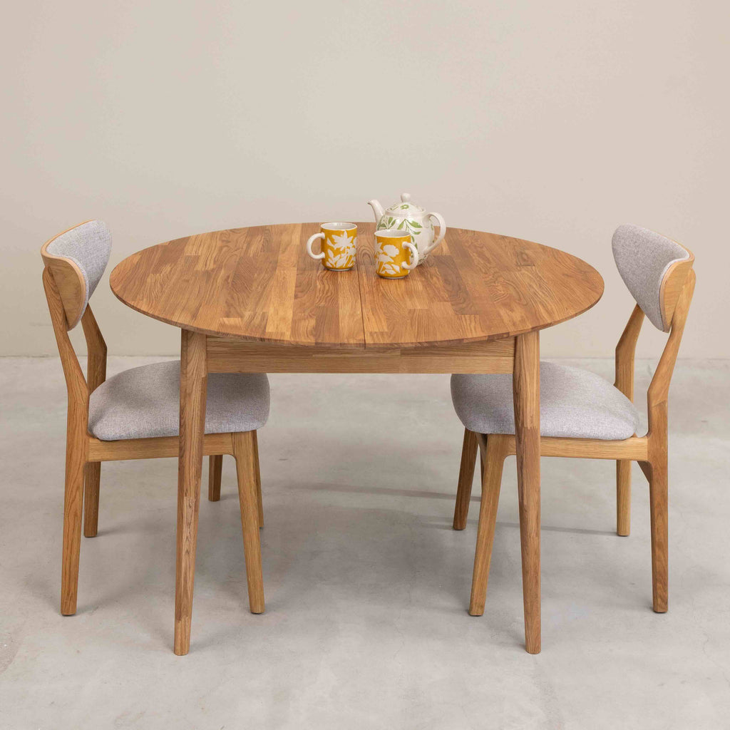 Roble.Store Mesa de jantar extensível redonda em madeira de carvalho maciço 