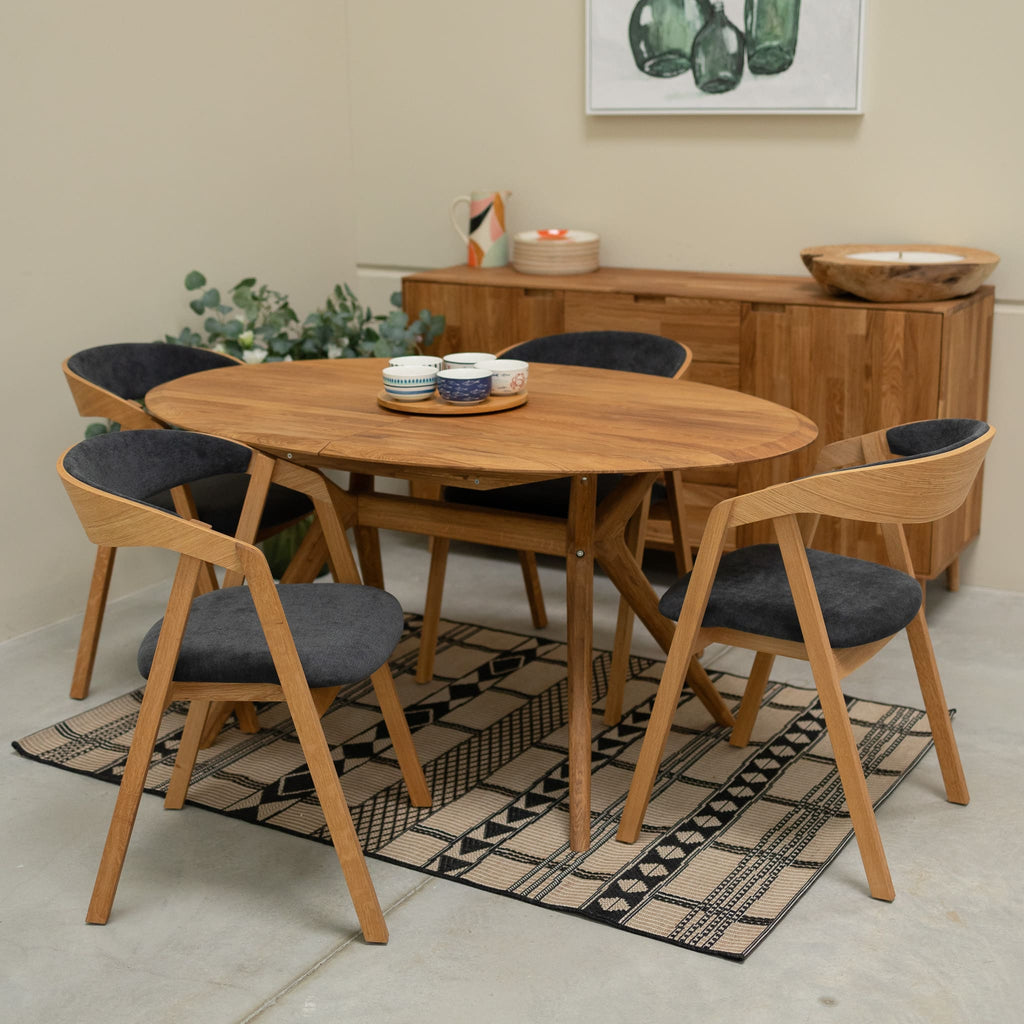 VESKOR Conjunto de 2 ou 4 cadeiras de jantar em carvalho maciço Knut, estofo Bege/Antracite Grey Oak.Store