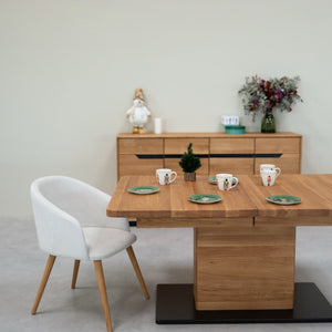 NordicStory Mesa de jantar extensível em carvalho maciço Bremen, 160-250 x 90 x 75 cm.