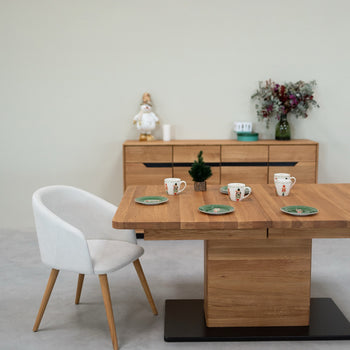 NordicStory Mesa de jantar extensível em carvalho maciço Bremen, 160-250 x 90 x 75 cm.