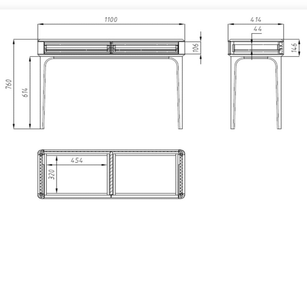 Toucador Oxford em carvalho maciço 110x41,4x76 cm.