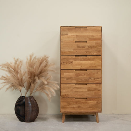 Cómoda alta de carvalho maciço Escandi 6 NordicStory RobleStore