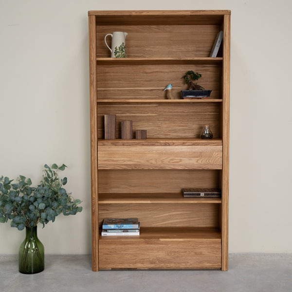Libreria Estanteria de pared con 2 cajones de madera maciza de roble Elsa 2 | NordicStory