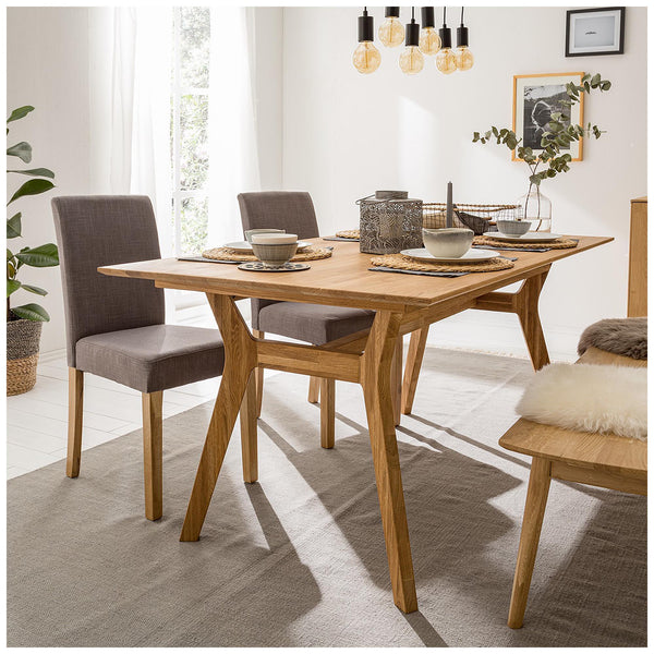 NordicStory Mesa de jantar extensível em madeira maciça de carvalho