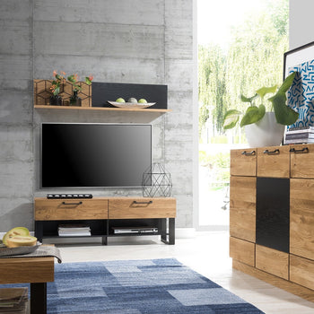 LoftStory Stand TV de madeira de carvalho desenho nórdico industrial