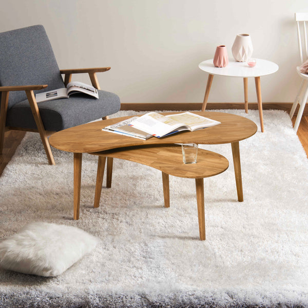 Mesa de centro empilhável em carvalho maciço Escandi, 120 x 60 x 60 x 43 cm / 85 x 40 x 38 cm | NordicStory