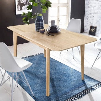 Mesa de jantar extensível NordicStory France em carvalho maciço 120-160 x 80 x 75 cm.