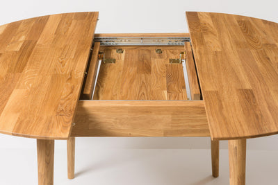 NordicStory prolongando mesa de jantar Scandi 100-130cm madeira maciça de carvalho 100 branqueada natural
