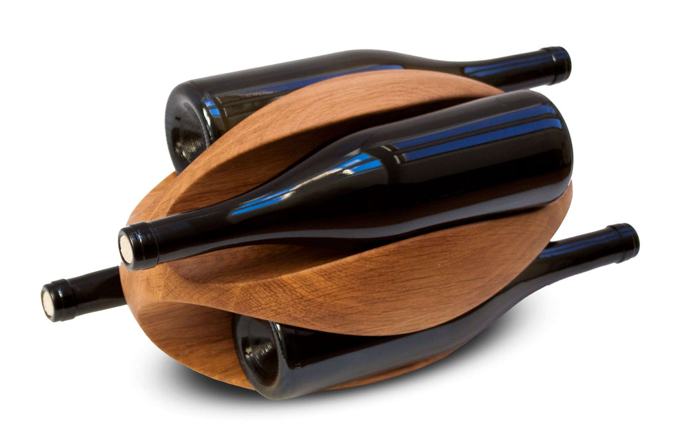 Garrafeira de carvalho feita à mão RUGBY, suporte para 4 garrafas