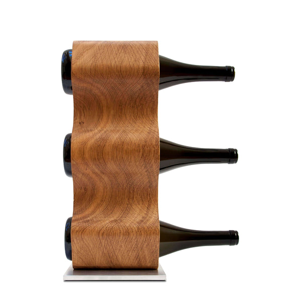 NordicStory Estante de vinho de carvalho feito à mão SLIM, estante de vinho para 3 garrafas
