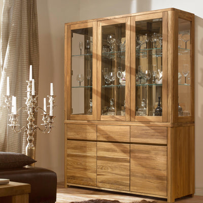 NordicStory Scandinavian Oak Oak Solid Wood Living Room Glass Cabinet 