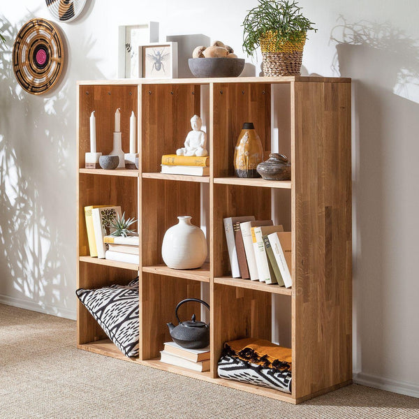 Estante Regal de carvalho maciço 3x3, 112,2 x 35 x 112,2 cm | NordicStory