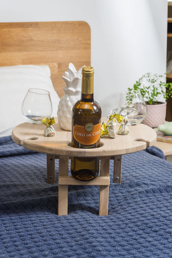 NordicStory Mini mesa de vinho dobrável em madeira maciça de carvalho