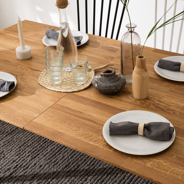 NordicStory Mesa de jantar extensível em madeira maciça de carvalho