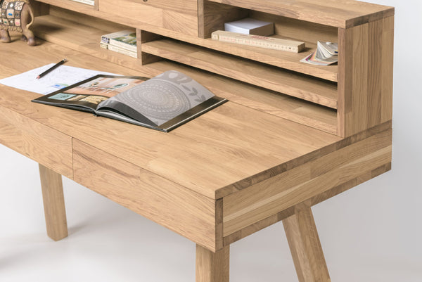 NordicStory Desk Einstein 2 140 x 55 x 106 cm. Madeira Sólida de Carvalho Natural Escandinavo