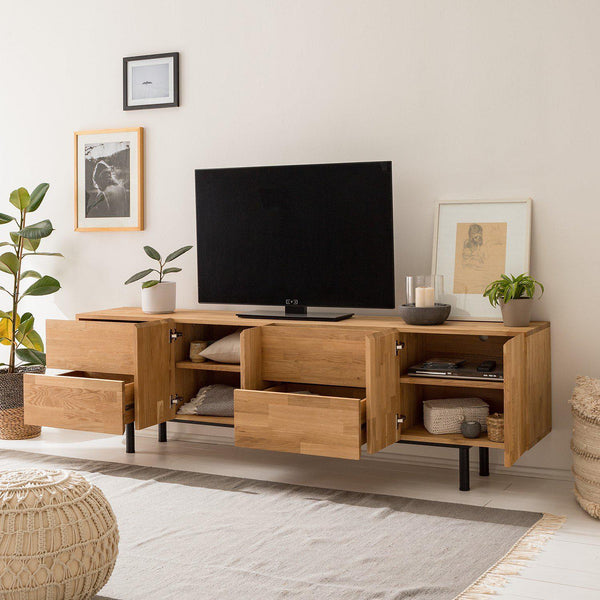 NordicStory TV stand madeira maciça de carvalho desenho industrial escandinavo 