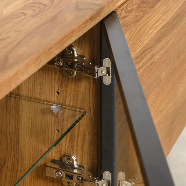 Suporte de TV NordicStory de carvalho maciço com pernas de metal preto Moritz