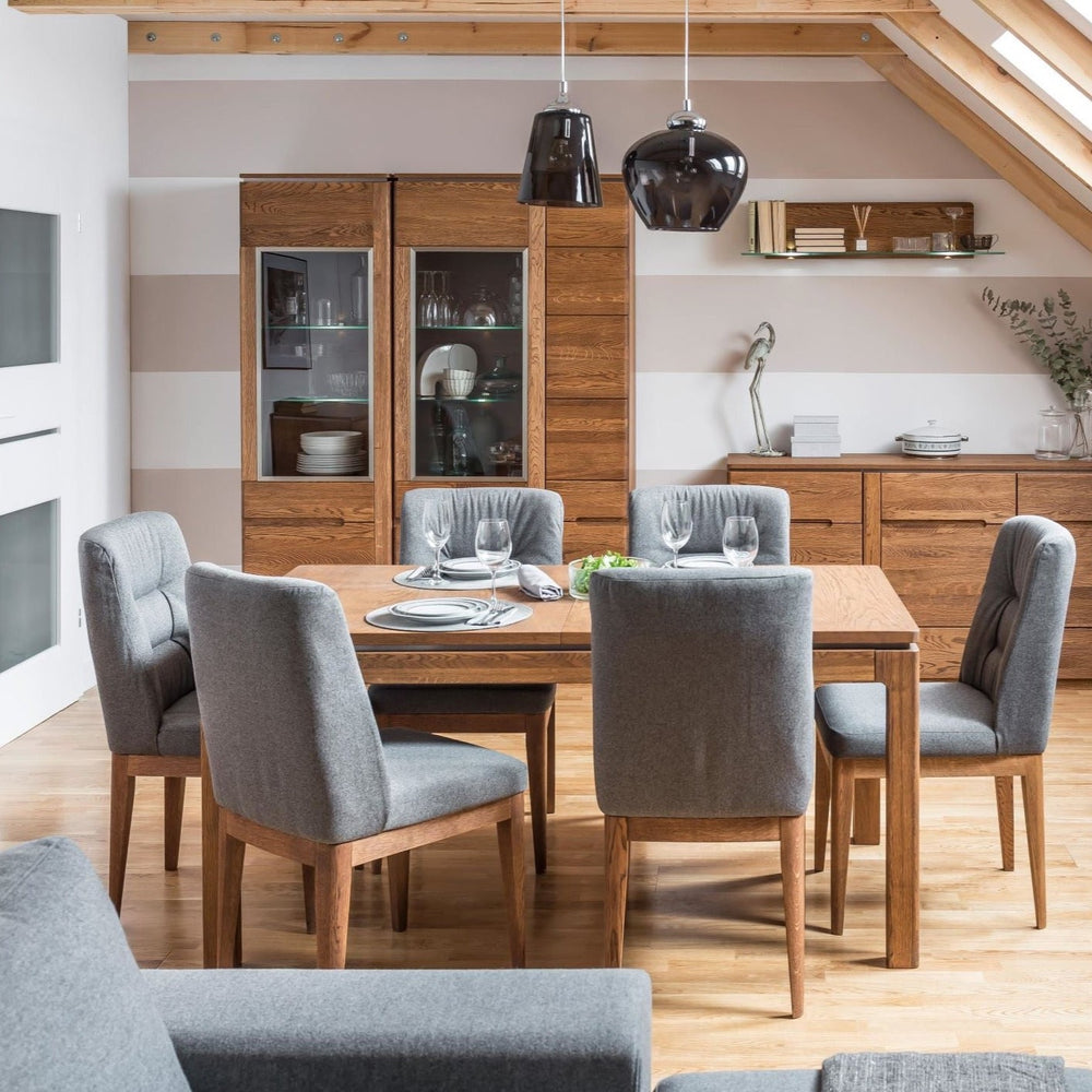 NordicStory Mesa de jantar extensível em madeira maciça de carvalho