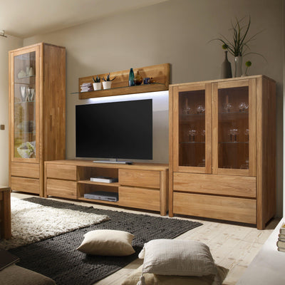 NordicStory Gabinete de sala de estar em madeira maciça de carvalho nórdico com vidro 